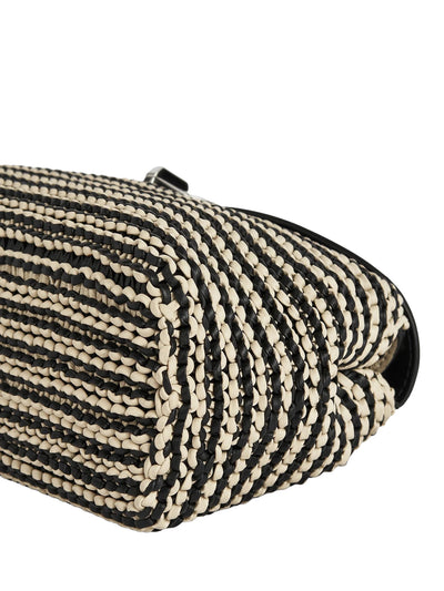 T-Lock Woven-Leather Clutch in Black/Sand