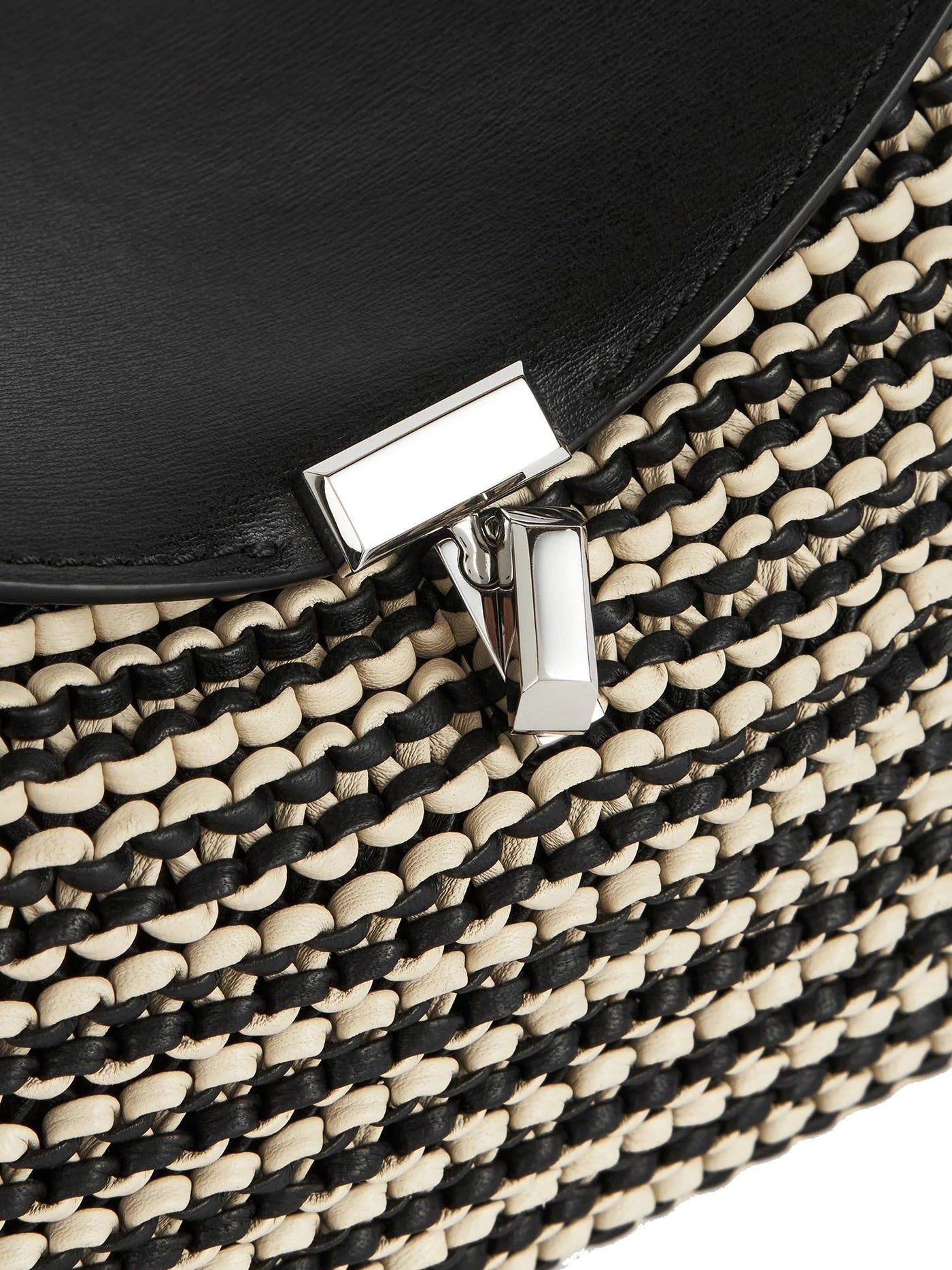 T-Lock Woven-Leather Clutch Black/Sand