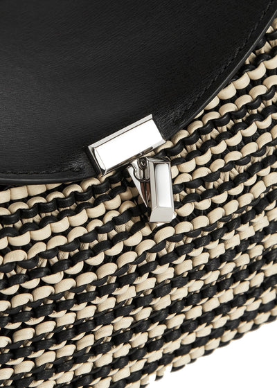 T-Lock Woven-Leather Clutch in Black/Sand