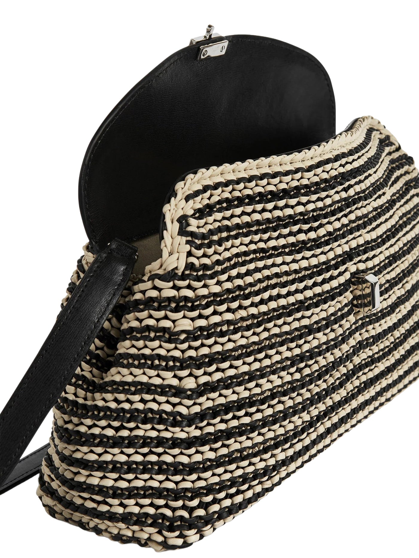 T-Lock Woven-Leather Clutch in Black/Sand