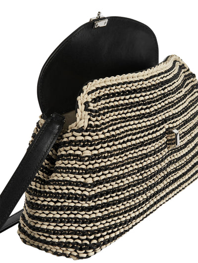 T-Lock Woven-Leather Clutch in Black/Sand