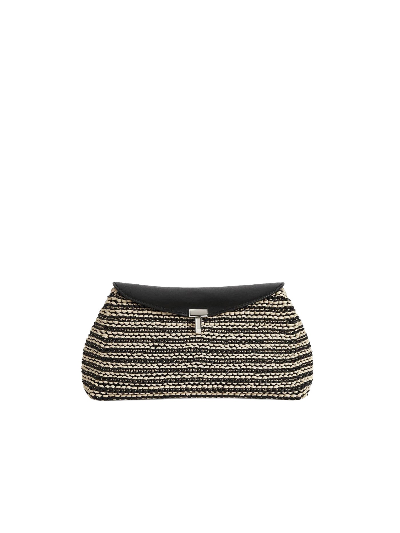 T-Lock Woven-Leather Clutch in Black/Sand