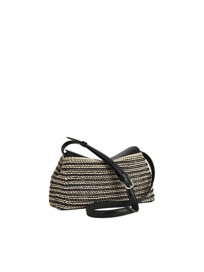 T-Lock Woven-Leather Clutch in Black/Sand