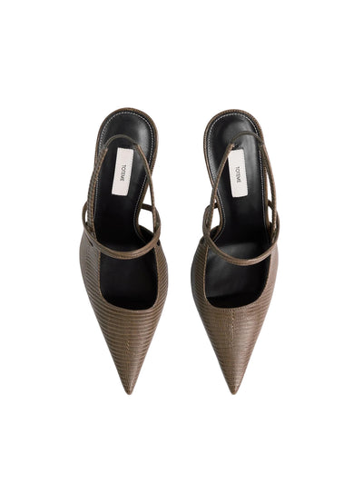 Lizard-Embossed Stiletto Slingbacks