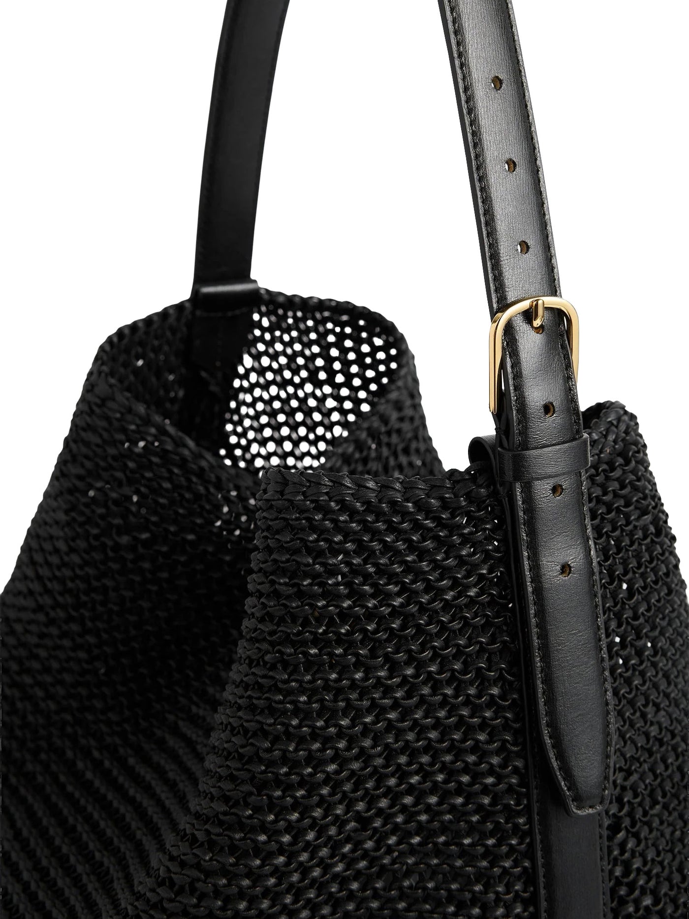 Belted Woven-Leather Tote Black