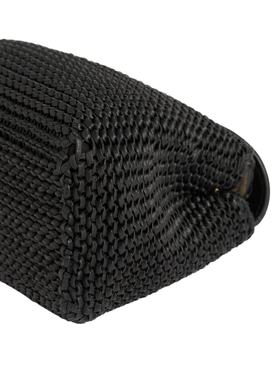 T-Lock Woven-Leather Clutch Black