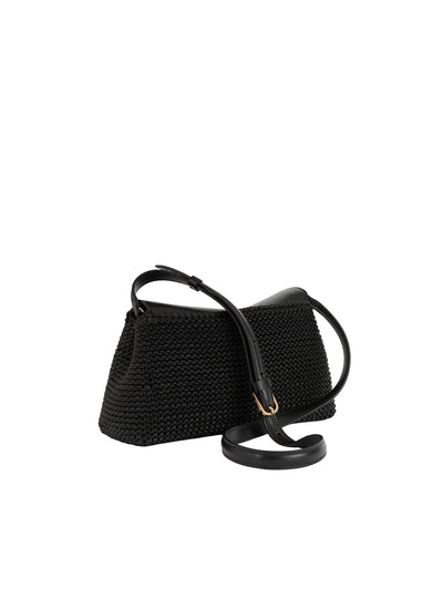 T-Lock Woven-Leather Clutch Black