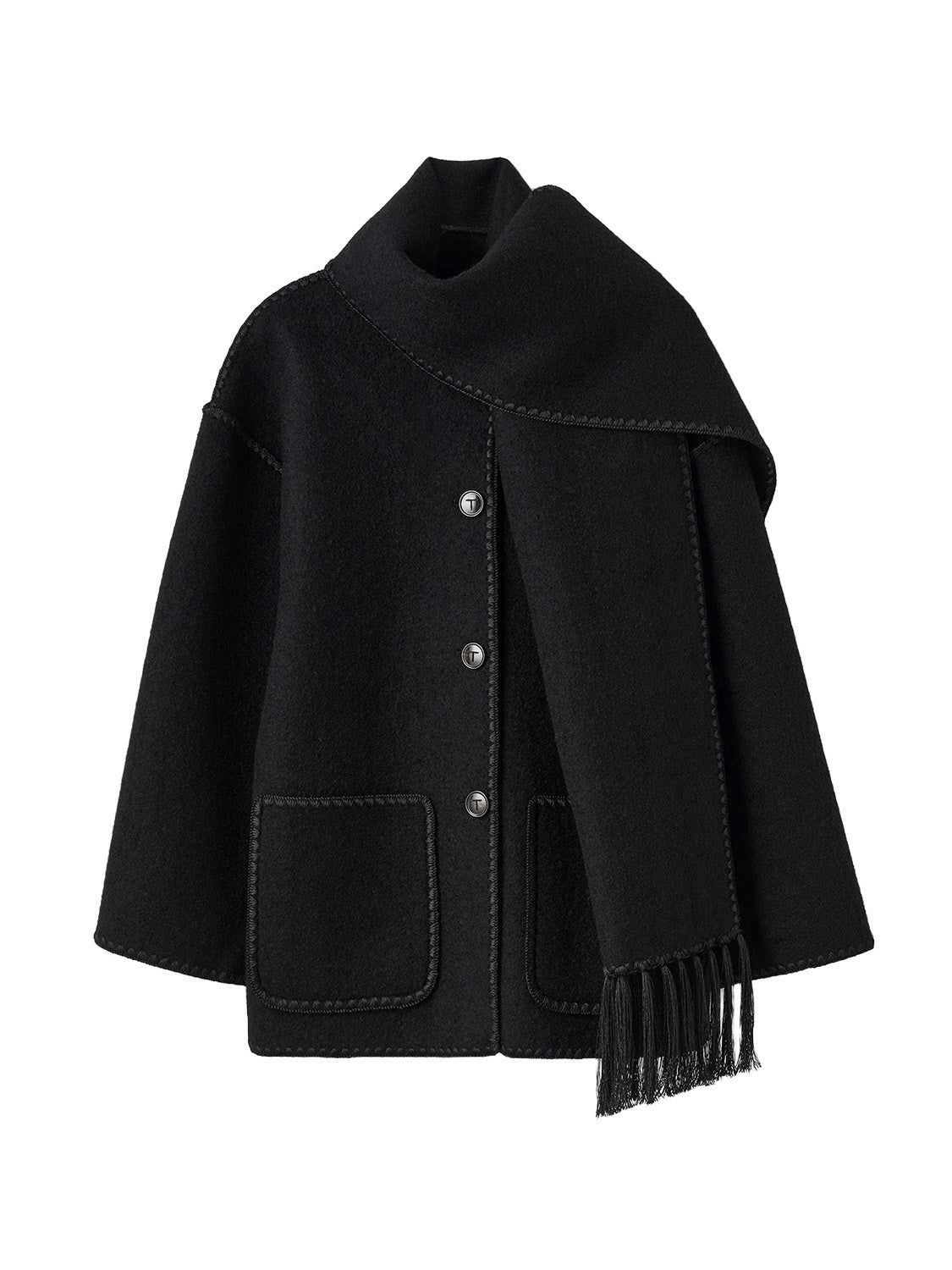 Embroidered Scarf Jacket Black