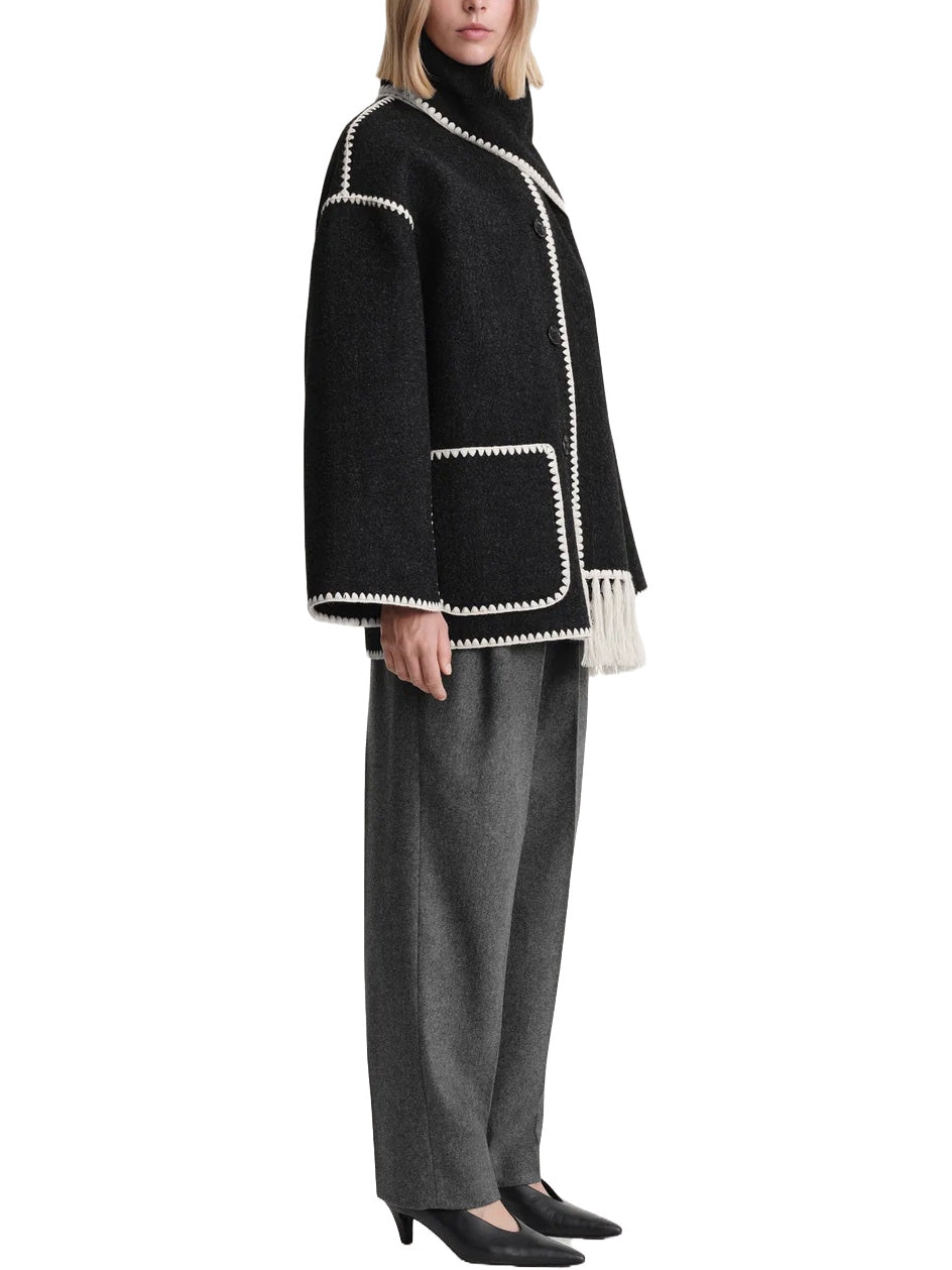 Embroidered Scarf Jacket Dark Grey Mélange