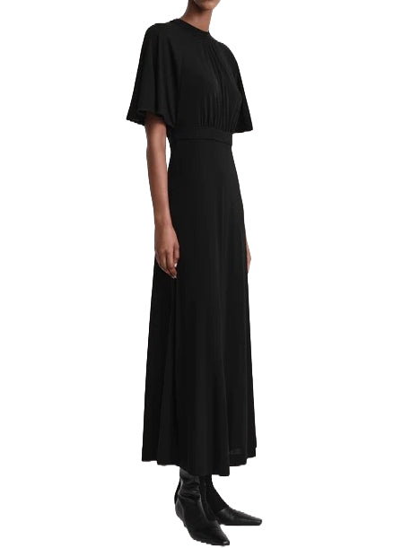 Fluid-Sleeve Jersey Dress in Black