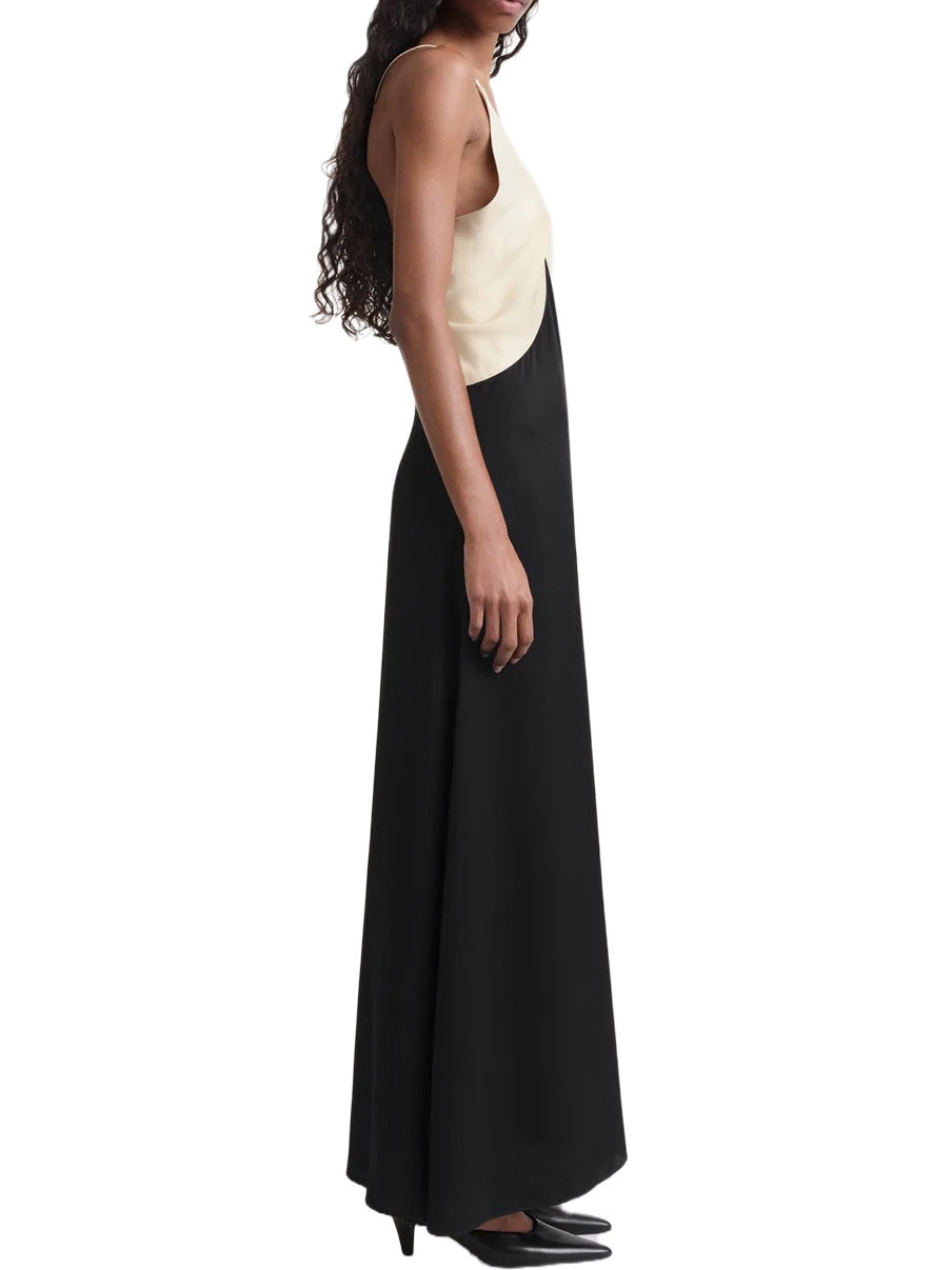 Draped Twill Cami Dress in Black & Sand