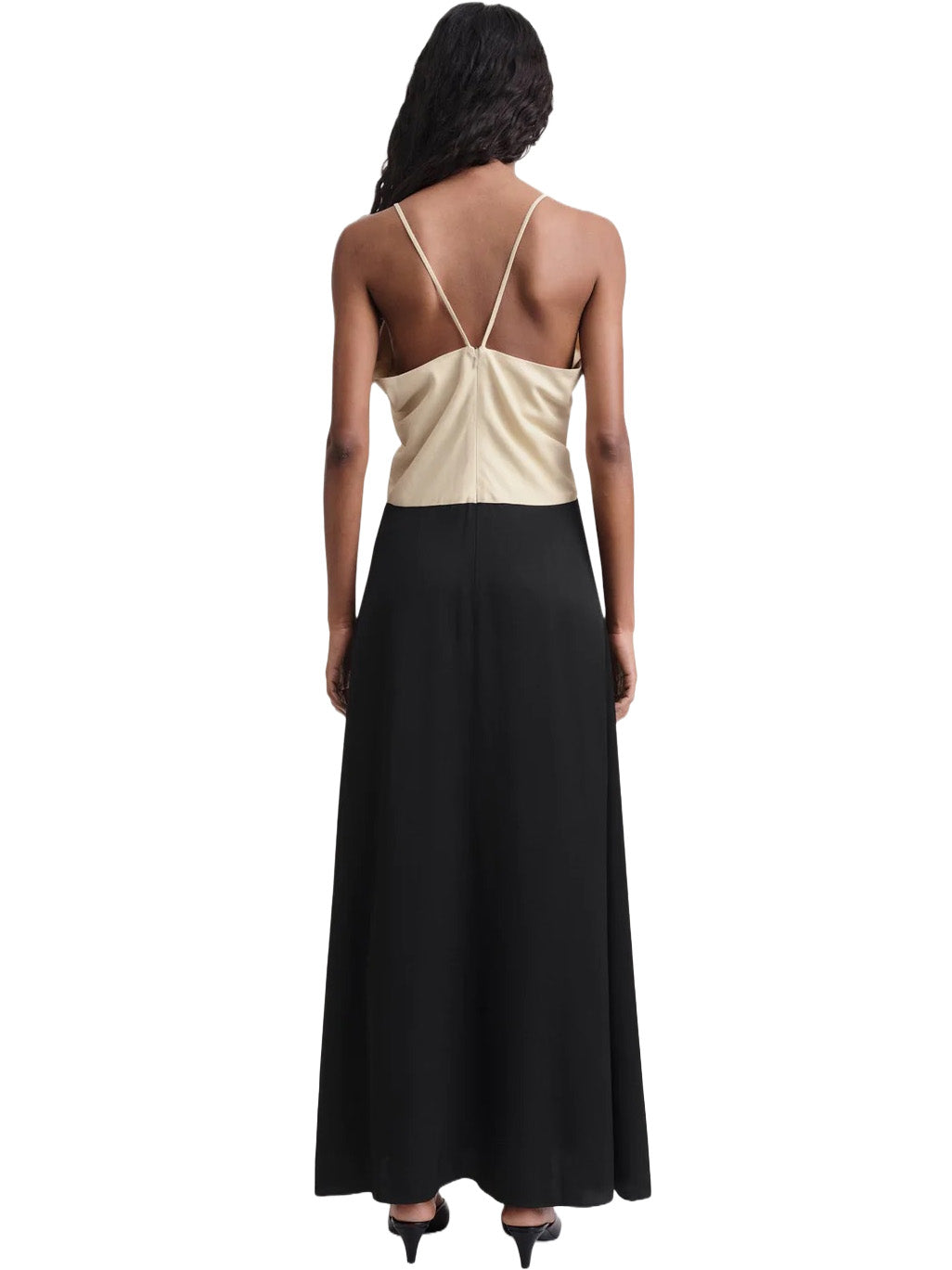Draped Twill Cami Dress in Black & Sand