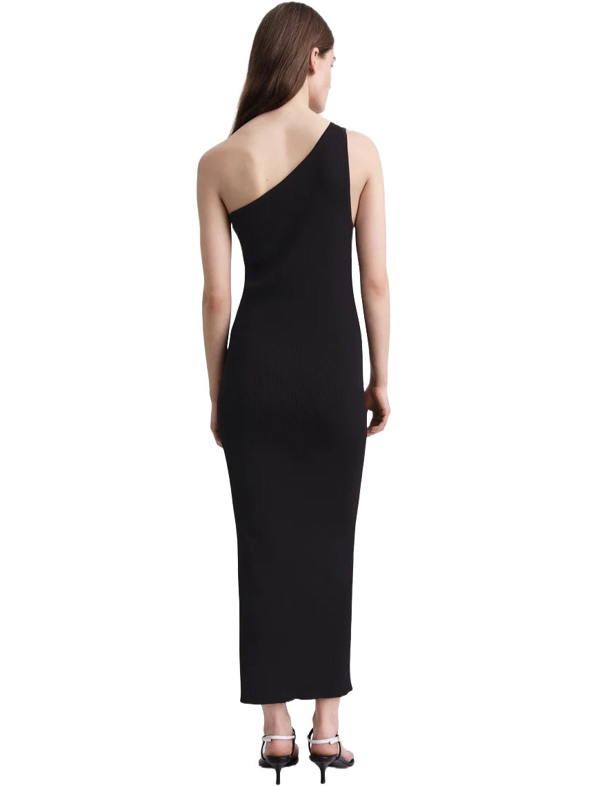One-Shoulder Ribbed Dress in Black