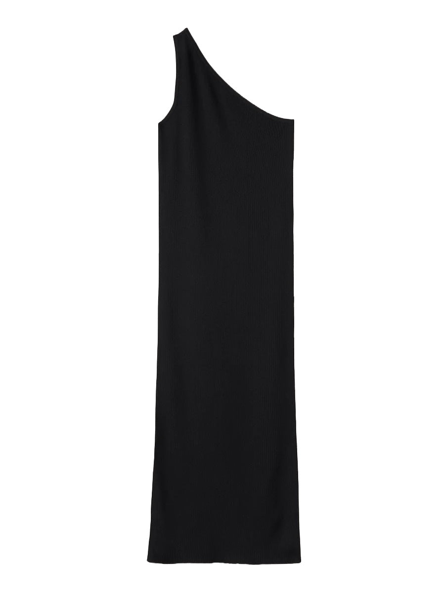 One-Shoulder Ribbed Dress in Black