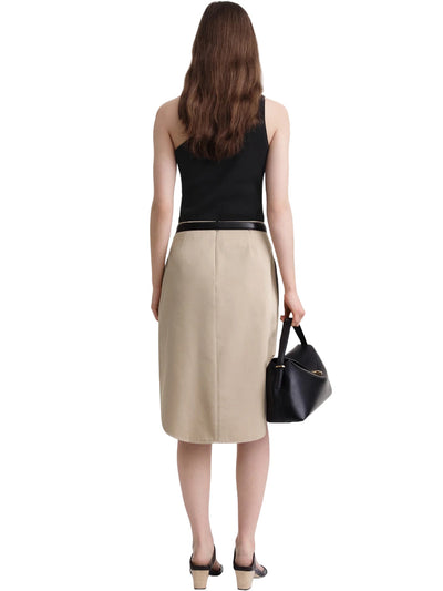 Curved-Hem Cotton Skirt in Overcast Beige
