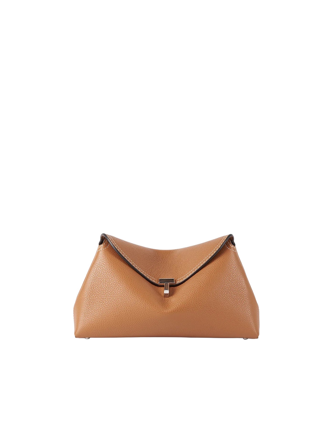 T-Lock Grained Leather Clutch in Tan