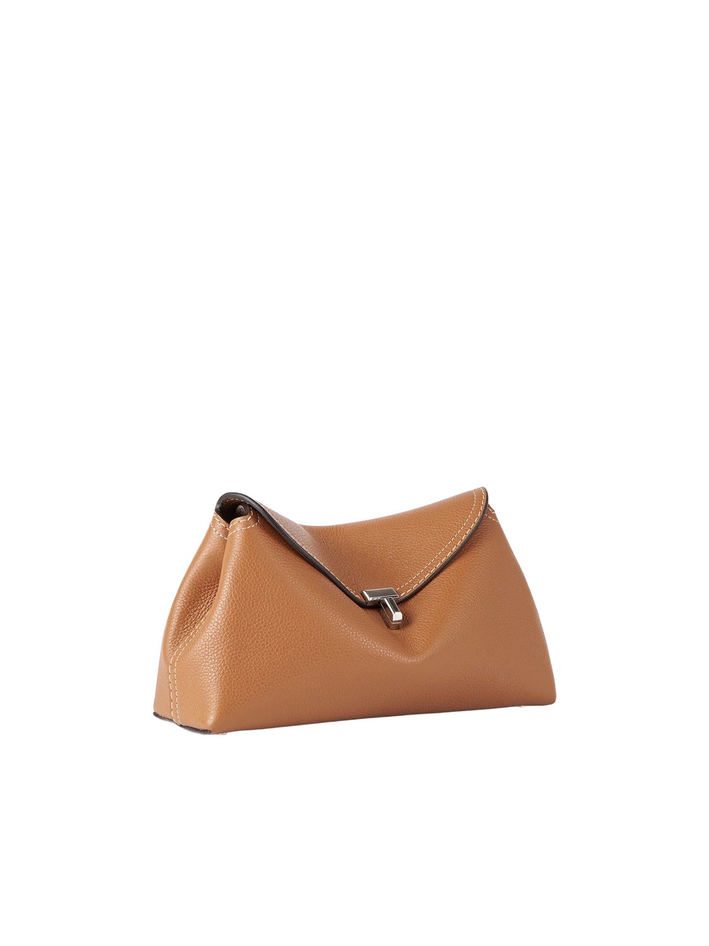 T-Lock Grained Leather Clutch in Tan