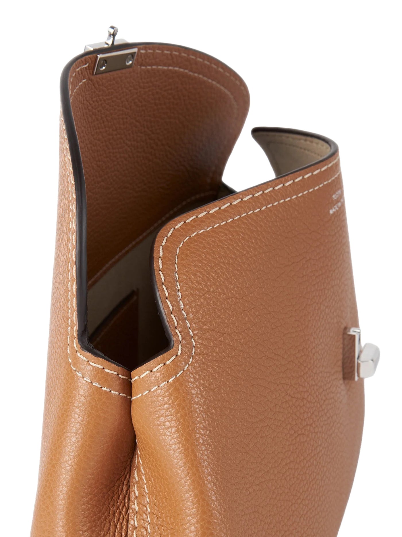 T-Lock Grained Leather Clutch in Tan