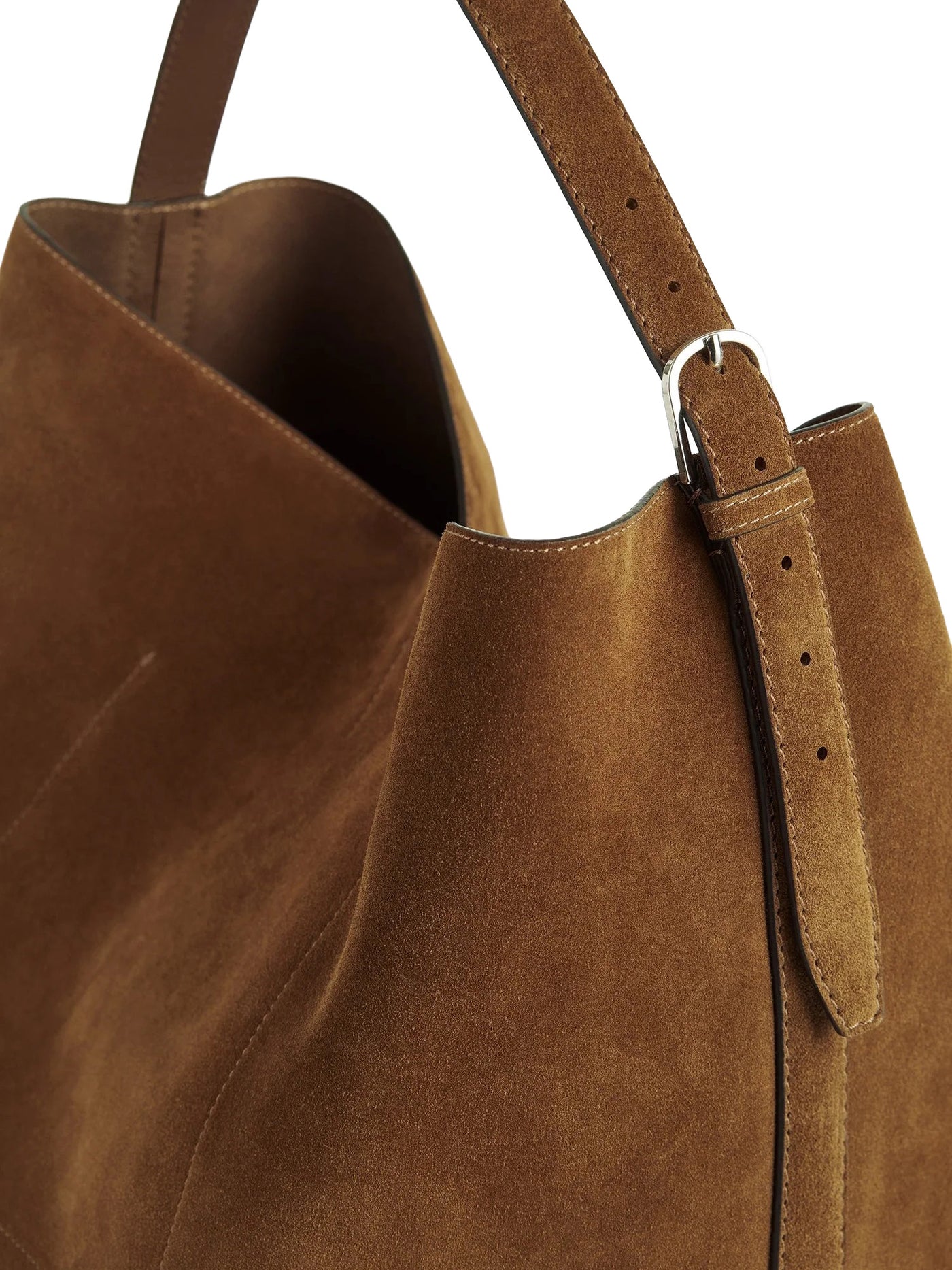 Belted Suede Tote in Tan