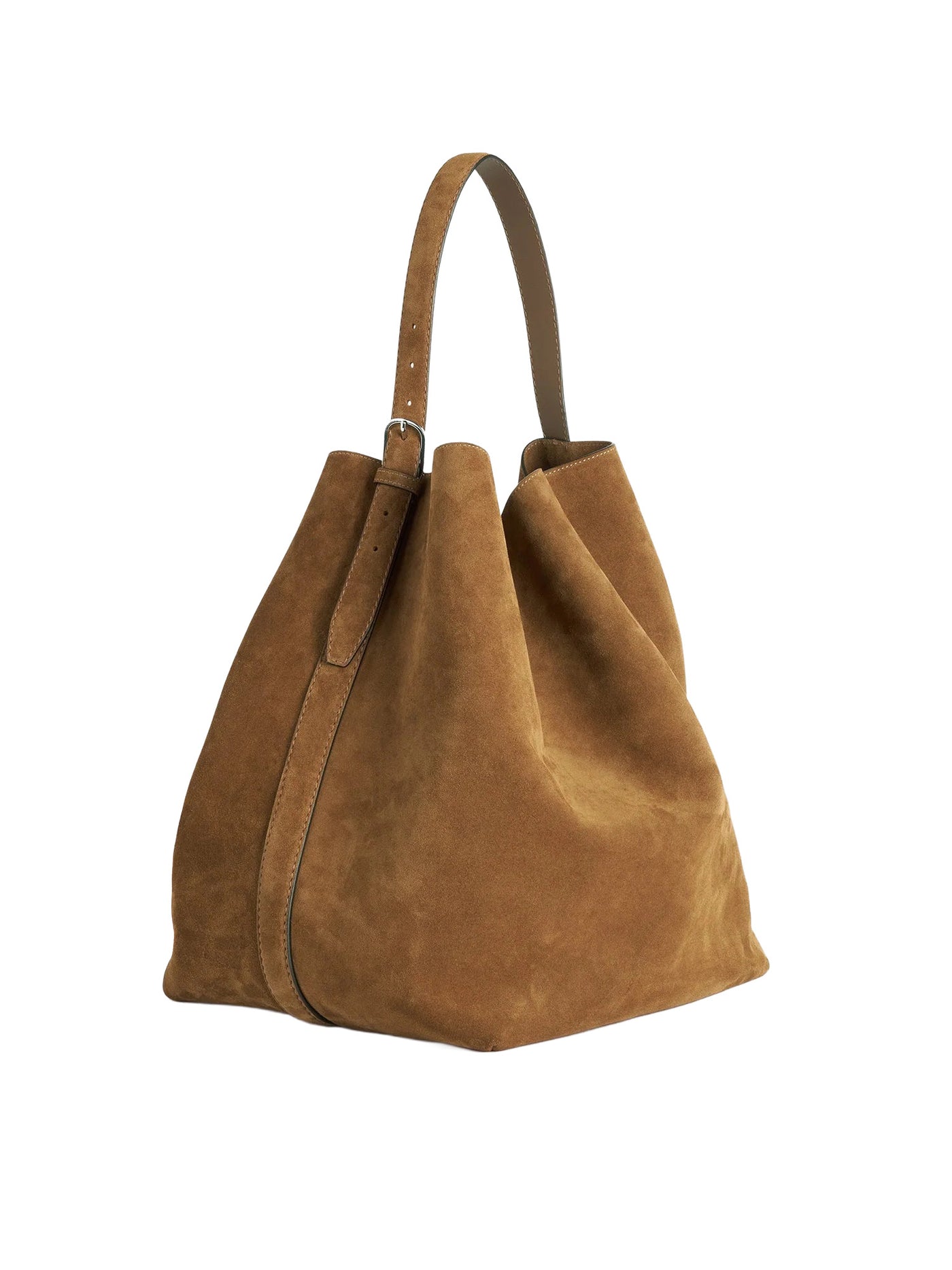 Belted Suede Tote in Tan