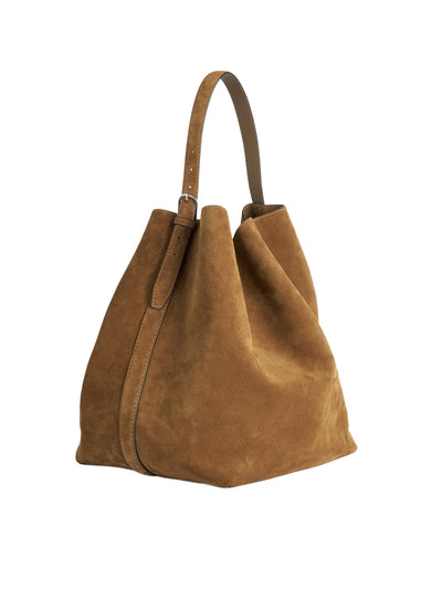 Belted Suede Tote in Tan