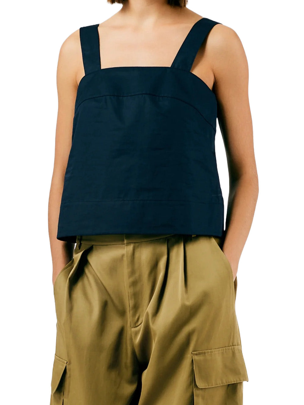 Eco Poplin Strappy Top in Dark Navy