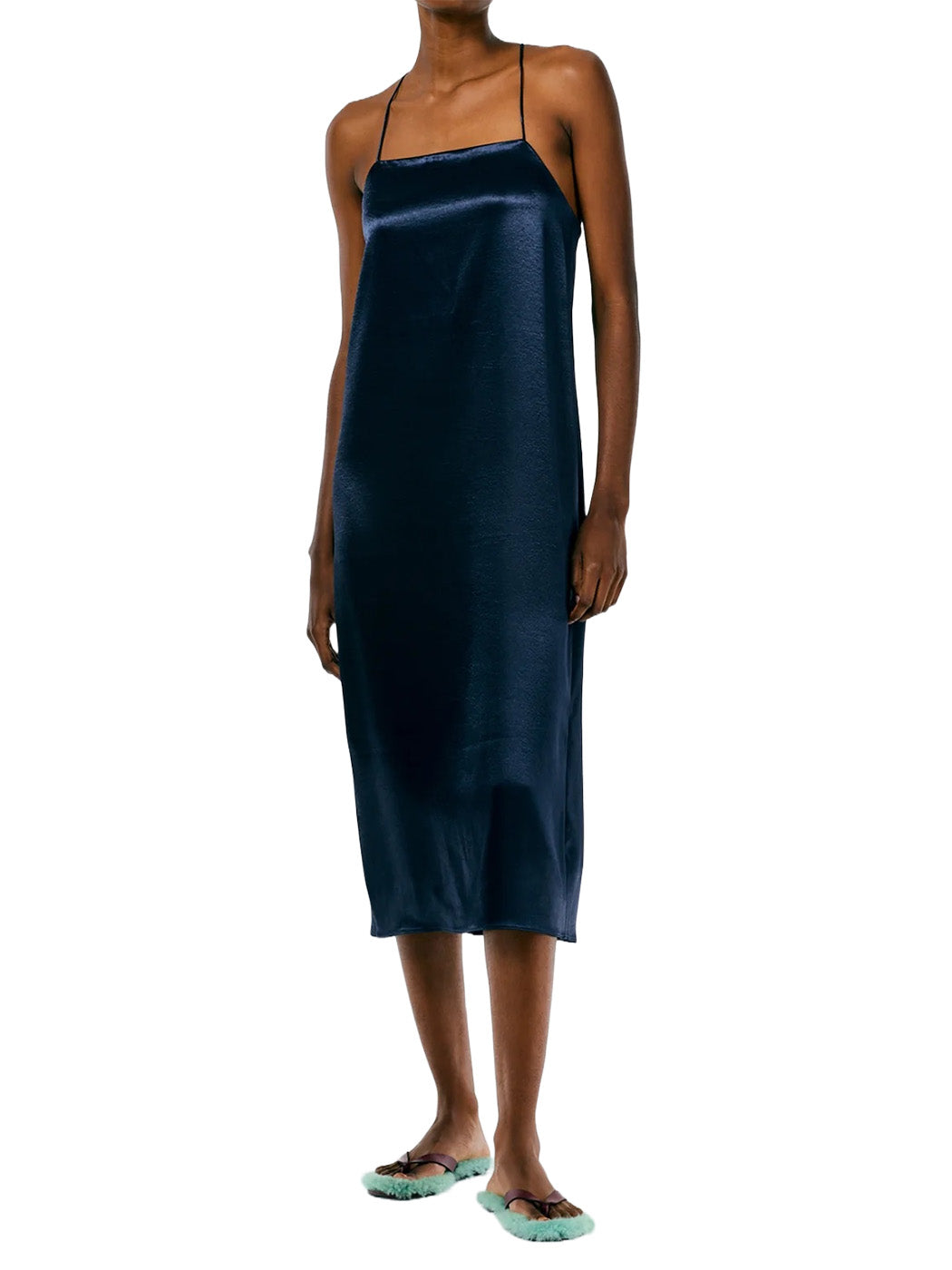 Summer Satin Slip Dress in Dark Navy