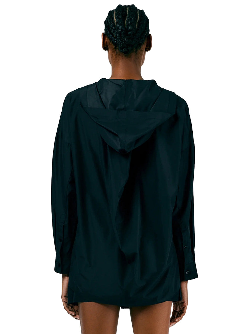 Italian Sporty Nylon Hoodie With Cocoon Back in Black