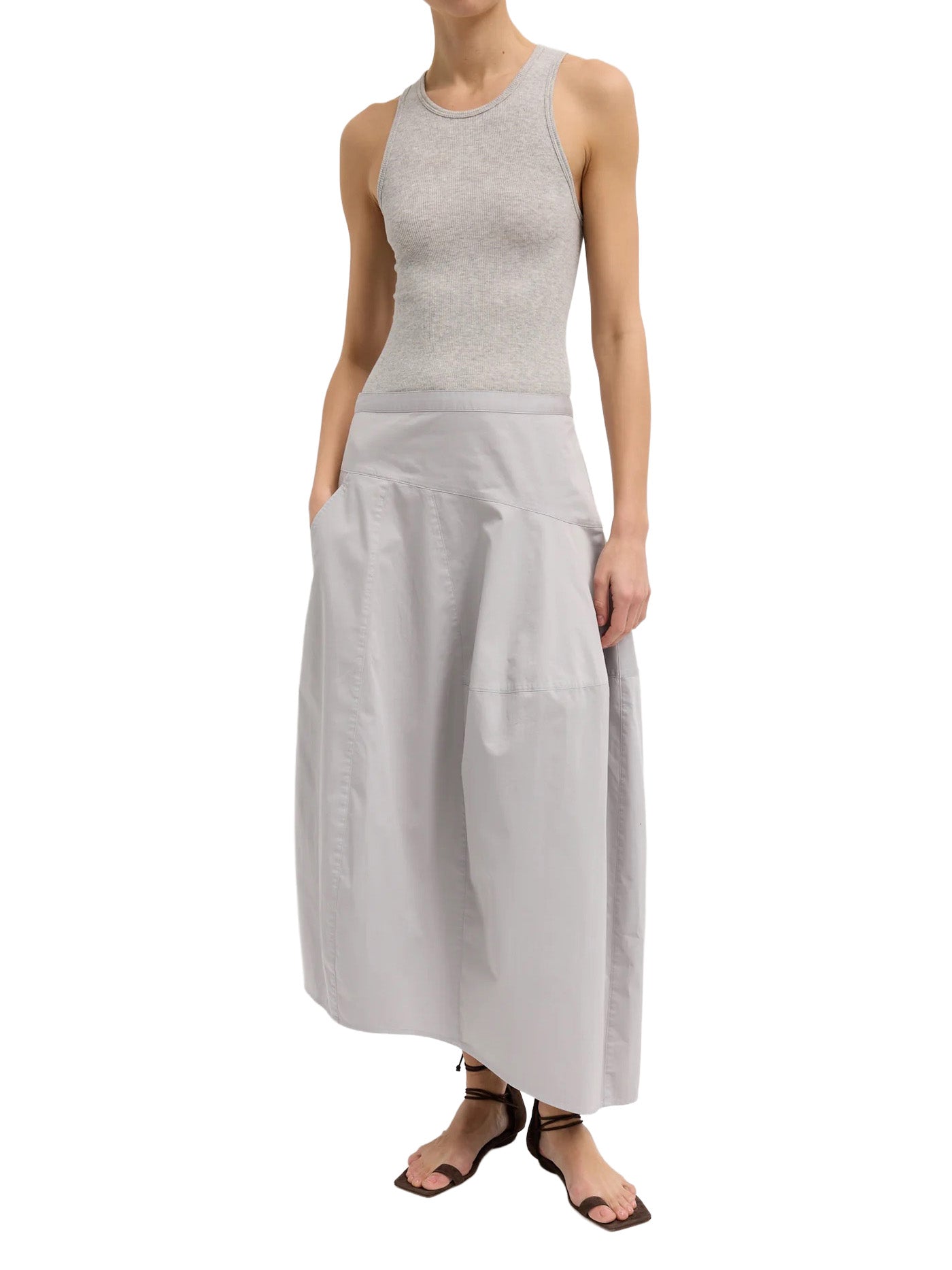 Garment Dyed Silky Cotton Asymmetrical Balloon Skirt