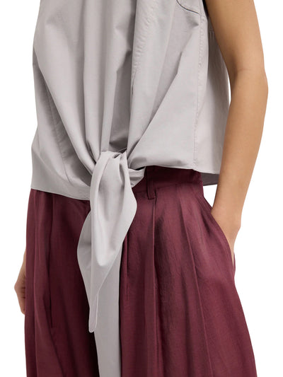 Garment Dyed Silky Cotton Tie Front Top