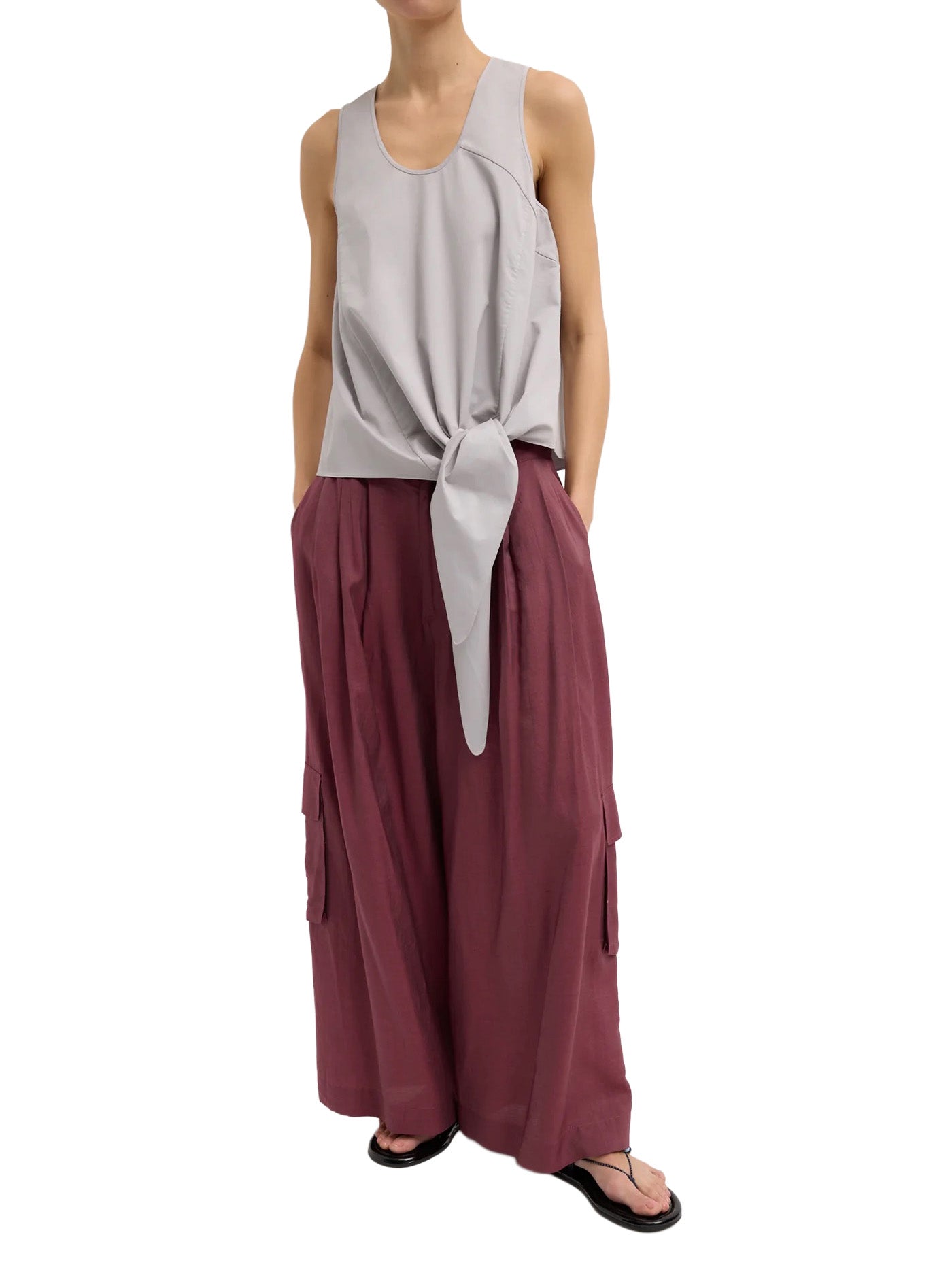 Garment Dyed Silky Cotton Tie Front Top
