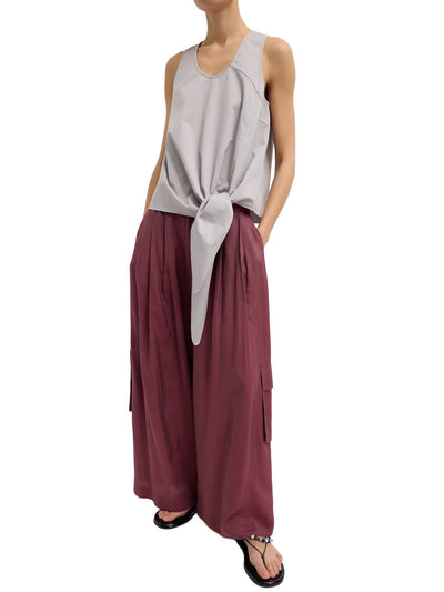Garment Dyed Silky Cotton Tie Front Top