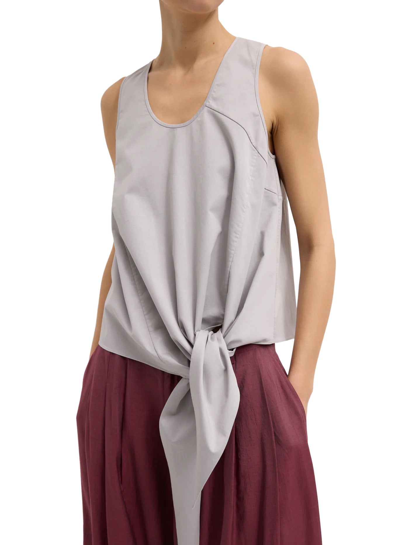 Garment Dyed Silky Cotton Tie Front Top