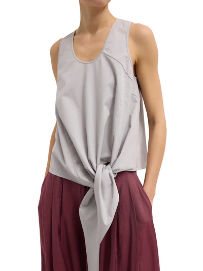 Garment Dyed Silky Cotton Tie Front Top