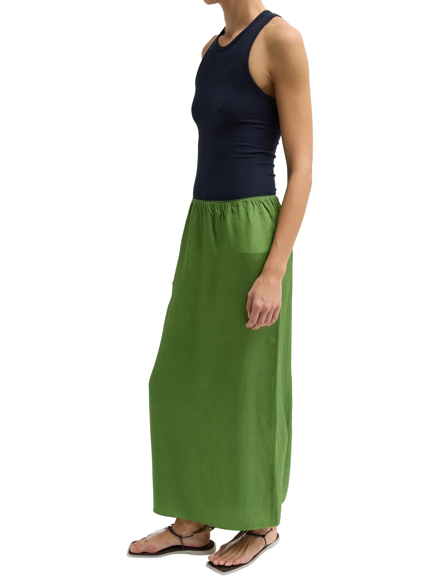 Summer Acetate Crinkle Maxi Slip Skirt