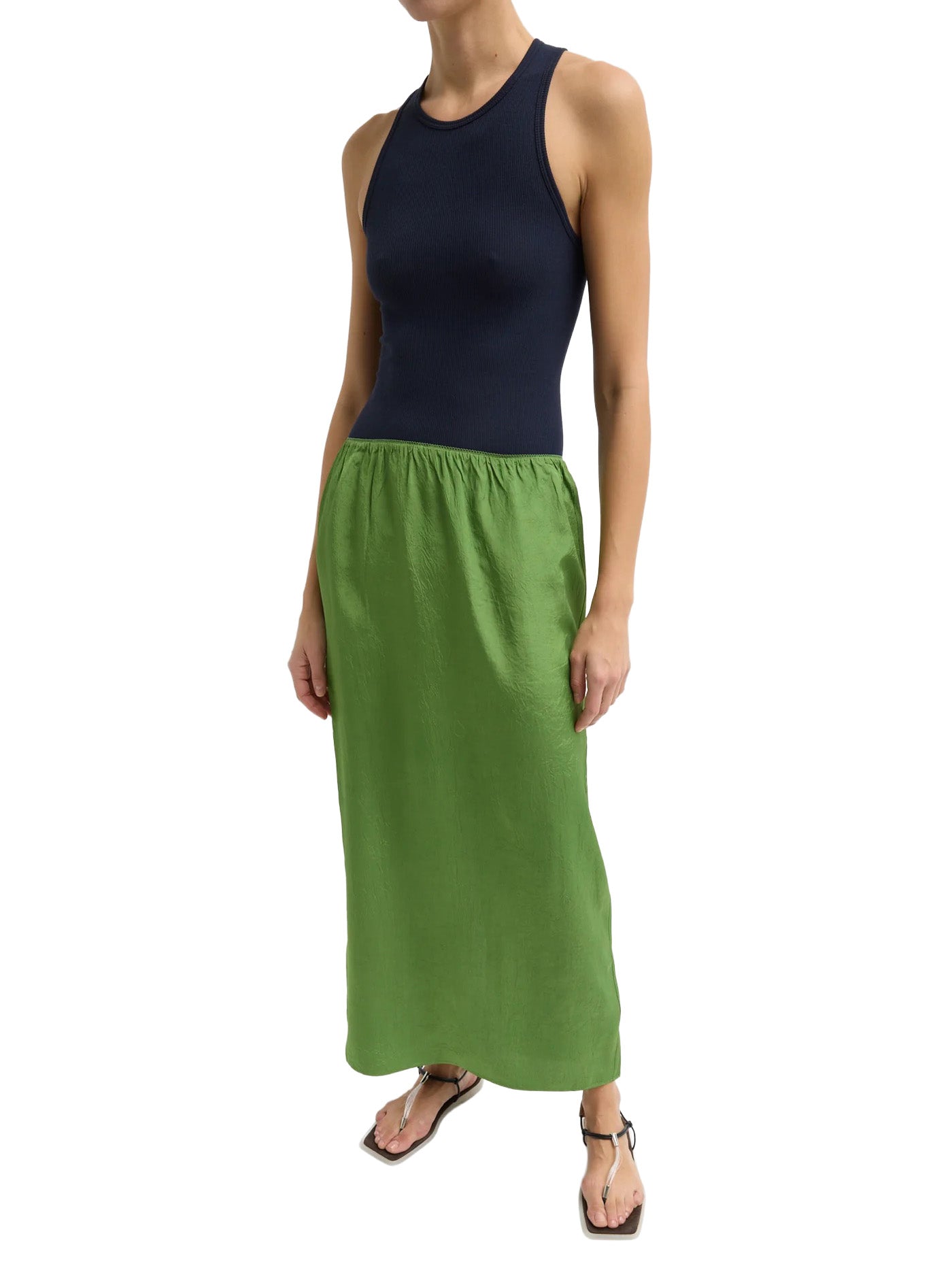Summer Acetate Crinkle Maxi Slip Skirt