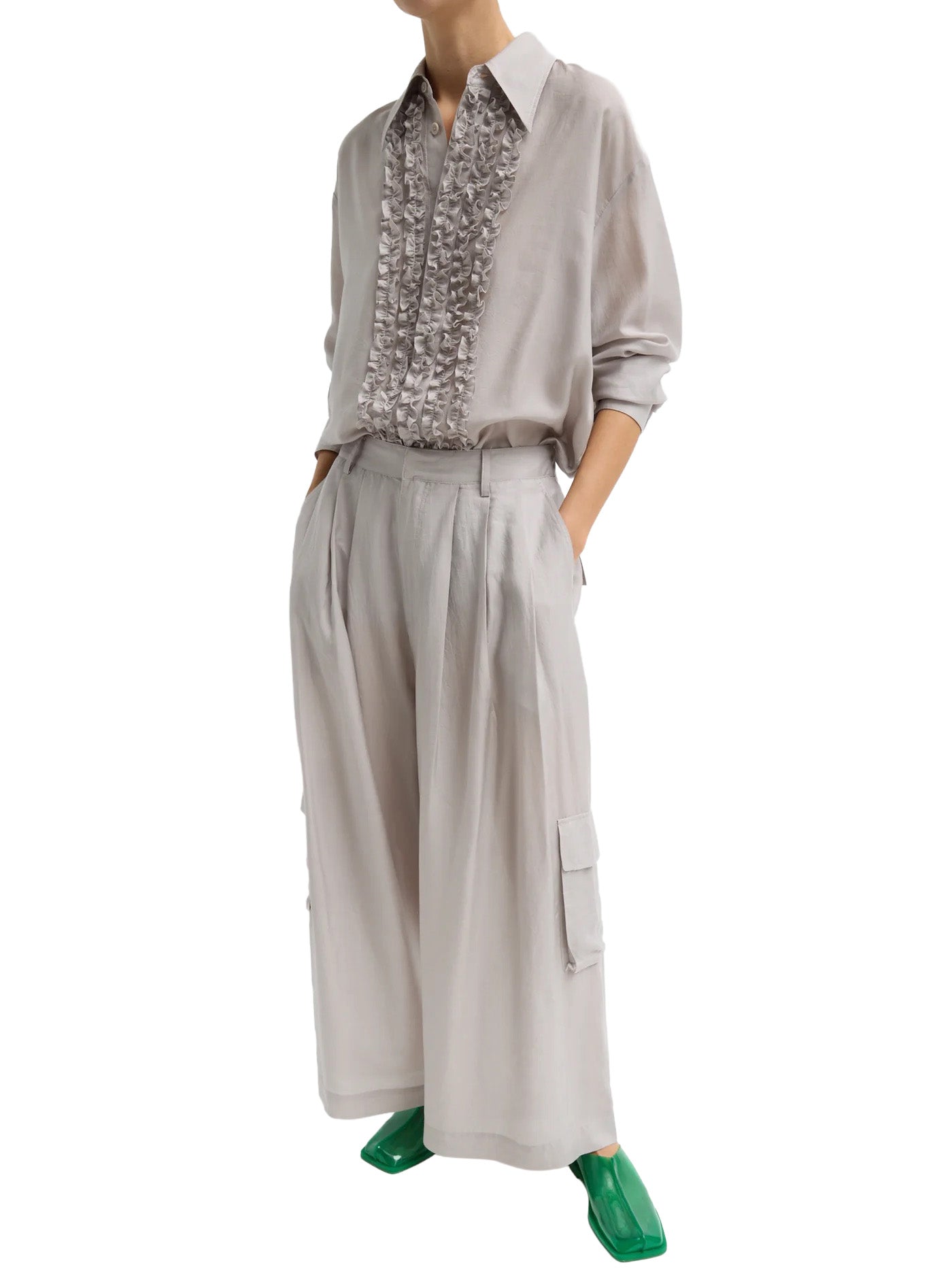 Silk Voile Cargo Triple Pleat Pant