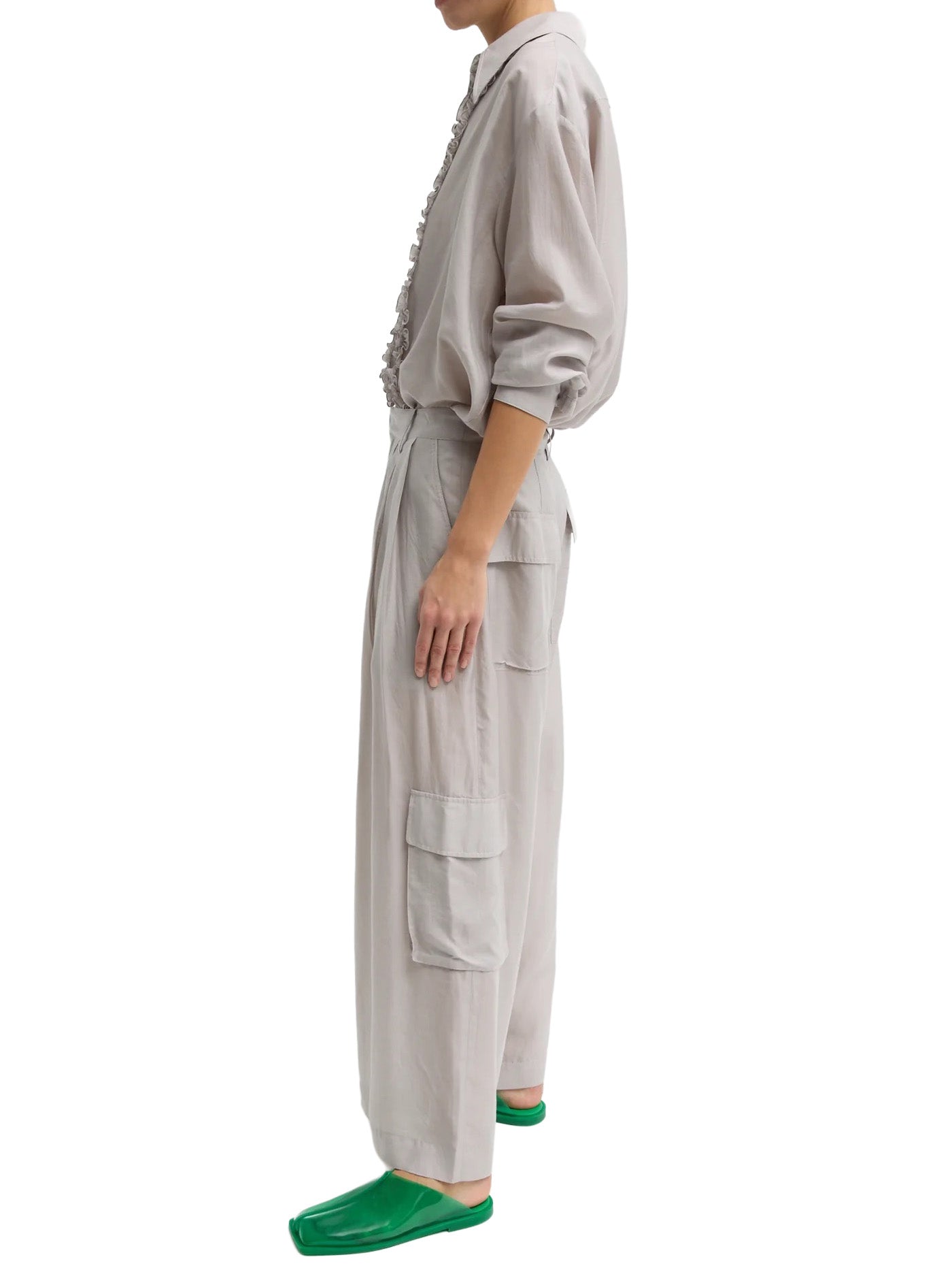 Silk Voile Cargo Triple Pleat Pant