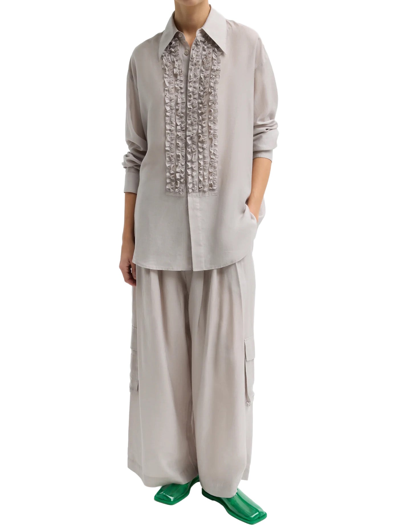 Silk Voile Easy Tuxedo Shirt