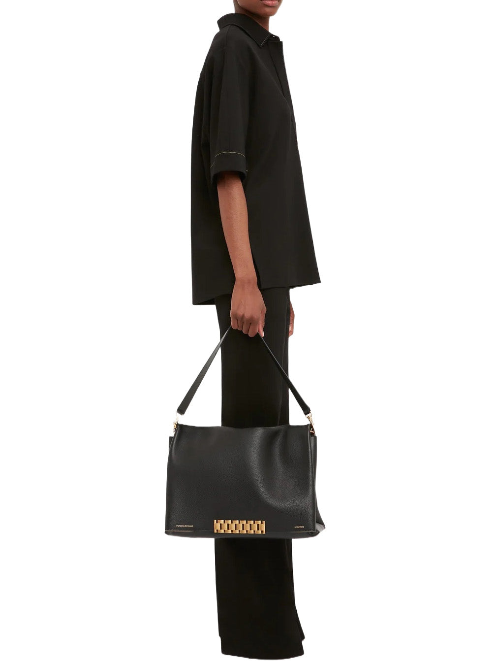 Pointed Collar Oversized Shirt In Black