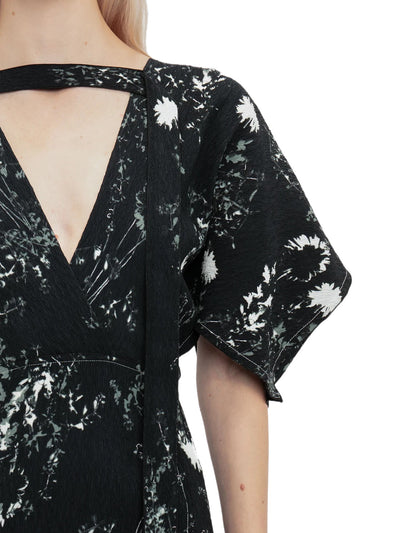 Kimono Sleeve Printed Dress In Black
