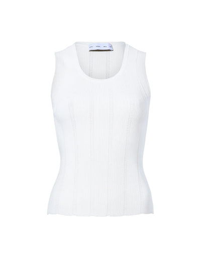 Perry Knit Top in White Compact Pointelle Rib