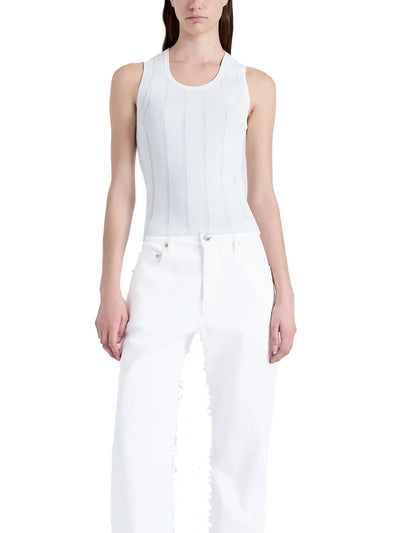 Perry Knit Top in White Compact Pointelle Rib