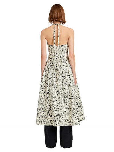 Ellison Dress in Light Butter & Black Printed Poplin