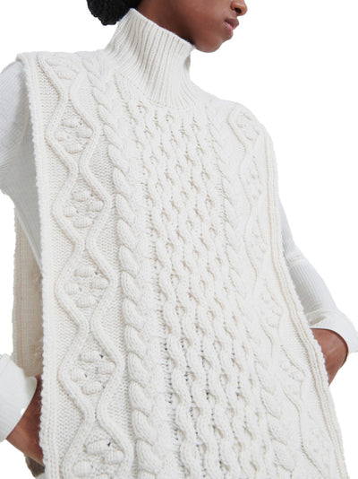 Liia Cable Knit Cape Sweater in Ivory