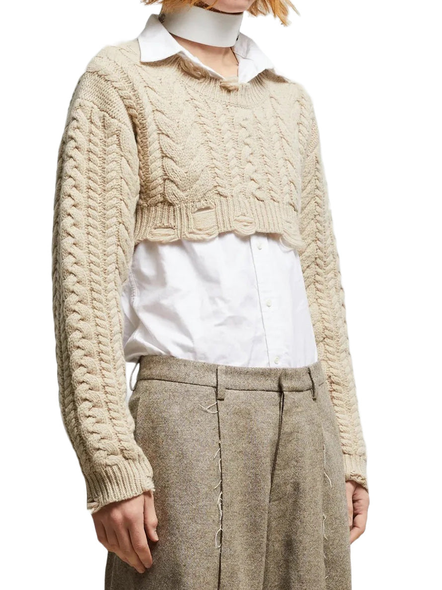 Cropped Cable Sweater in Oatmeal