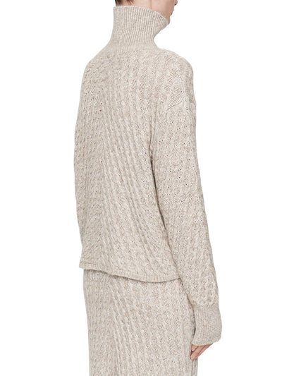 Fuzzy Cable Knit High Neck Jumper