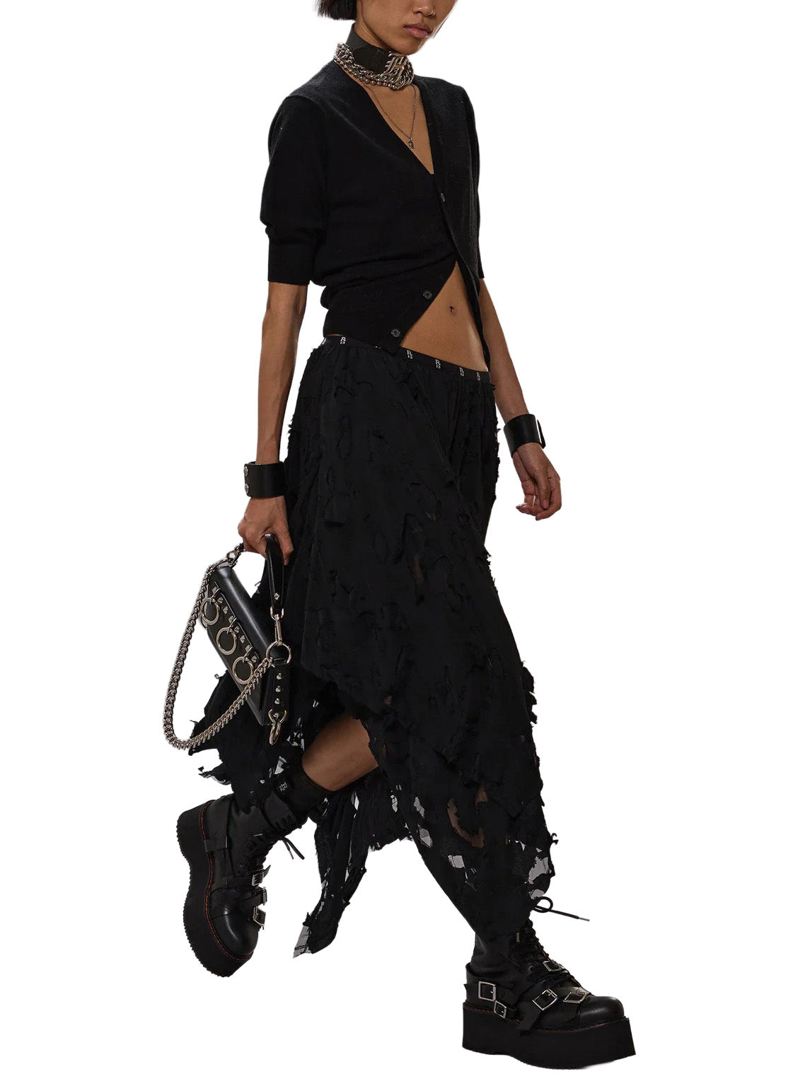 Elbow Sleeve Split Hem Cardigan in Black