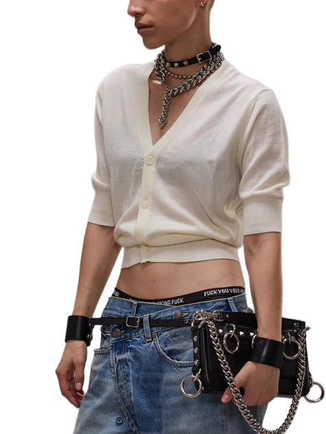 Elbow Sleeve Split Hem Cardigan in Cream