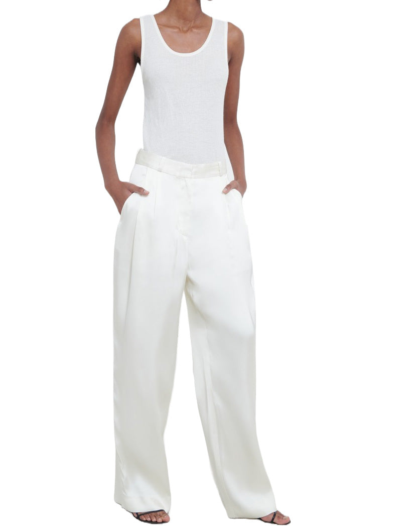 ROSS Satin Wide-Leg Trousers in Ivory